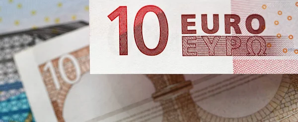 Moneda Europea Billete Diez Euros Formato Panorámico — Foto de Stock