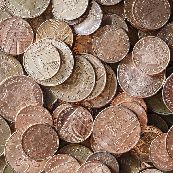 Britská Měna Nízké Nominální Hodnota Peněz Čtvercového Formátu — Stock fotografie