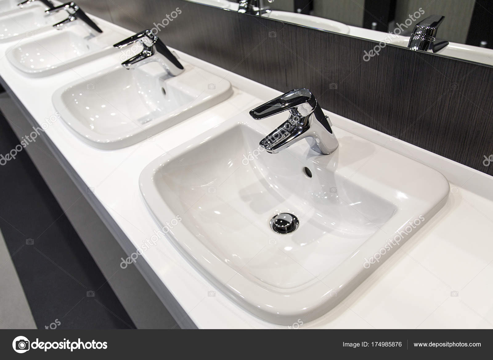 Public Bathroom Public Restroom Close Sinks Stock Photo