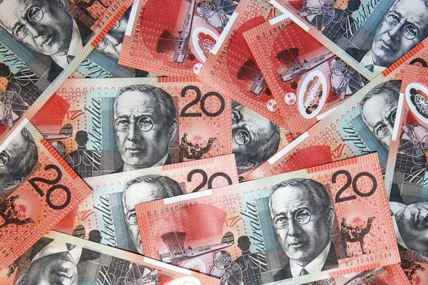 オーストラリアの通貨 水平形式で ドル紙幣のヒープ — ストック写真