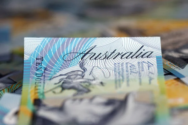 Ausztrál Valuta Tíz Dollárt Szelektív Összpontosít Egy Vízszintes Formátumban — Stock Fotó