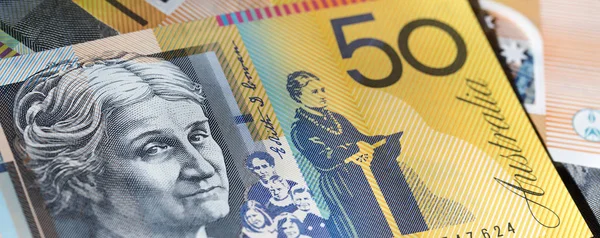 Padesát Australských Dolarů Panoramatickém Formátu — Stock fotografie