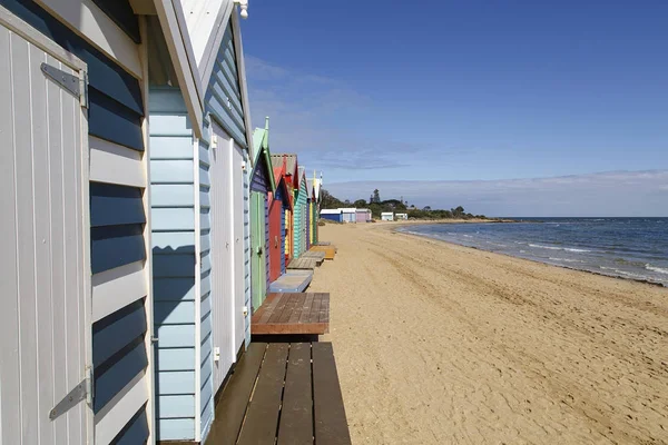 Γραμμή Του Brighton Beach Huts Στη Μελβούρνη Αυστραλία — Φωτογραφία Αρχείου