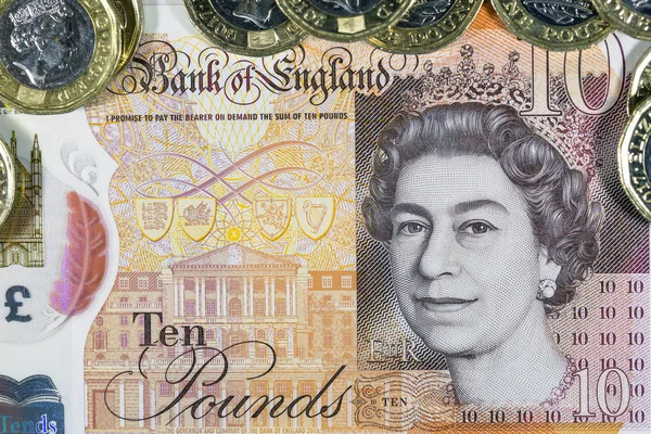 London January 2017 British One Pound Coins Ten Pound Note — Stock Photo, Image