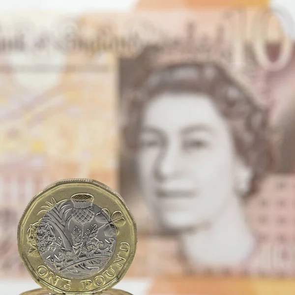 Londres Reino Unido Enero 2017 Monedas Británicas Una Libra Con — Foto de Stock