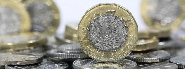 Britská Měna Jedna Libra Mince Selektivní Fokus Panoramatickém Formátu — Stock fotografie