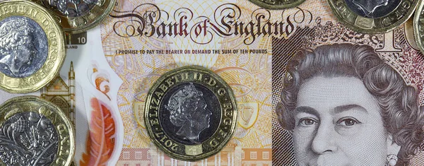 Londres Reino Unido Enero 2017 Monedas Británicas Una Libra Con — Foto de Stock