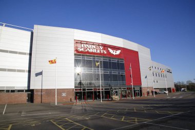 Swansea, UK: December 28, 2016: Parc y Scarlets is a rugby union stadium in Llanelli, Carmarthenshire, that opened in November 2008 as the new home of the Scarlets and Llanelli RFC. clipart