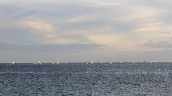 Yelkenli tekneler okyanus St Kilda Pier nerede harbored kapalı üzerinde yarış.