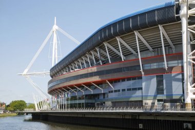 Cardiff, UK: May 24, 2016: The Principality Stadium was formerly known as the Millennium Stadium but changed its name in 2016 for sponsorship purposes. It is the national stadium of Wales clipart