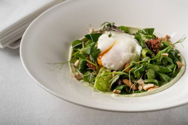 plaka haşlanmış yumurta salatası ile yakın çekim 