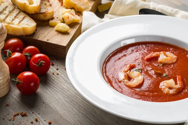 Cuisson Soupe Crème Tomate Sur Table Cuisine Avec Des Ingrédients — Photo