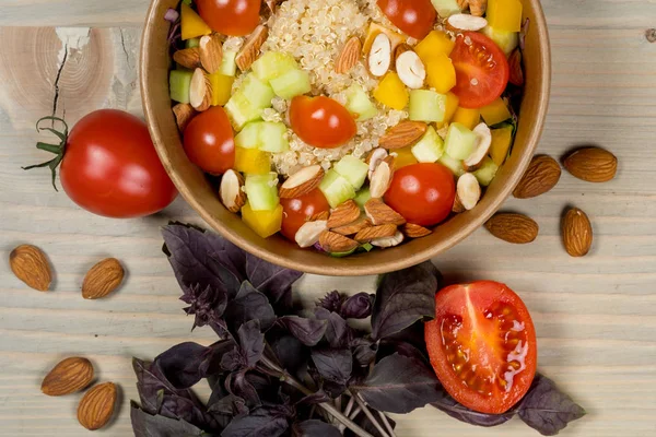 Salata Vejetaryen Vegan Gıda Vitamini Aperatif Için Malzemeler Ile Üstten — Stok fotoğraf