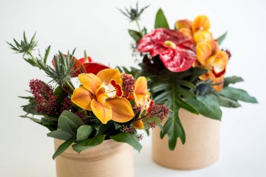 iki beyaz arka plan üzerinde güzel renk Çiçek demetleri 