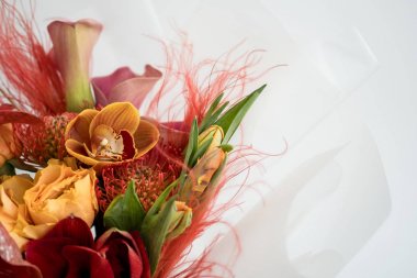 Parlak kırmızı egzotik çiçekler buket