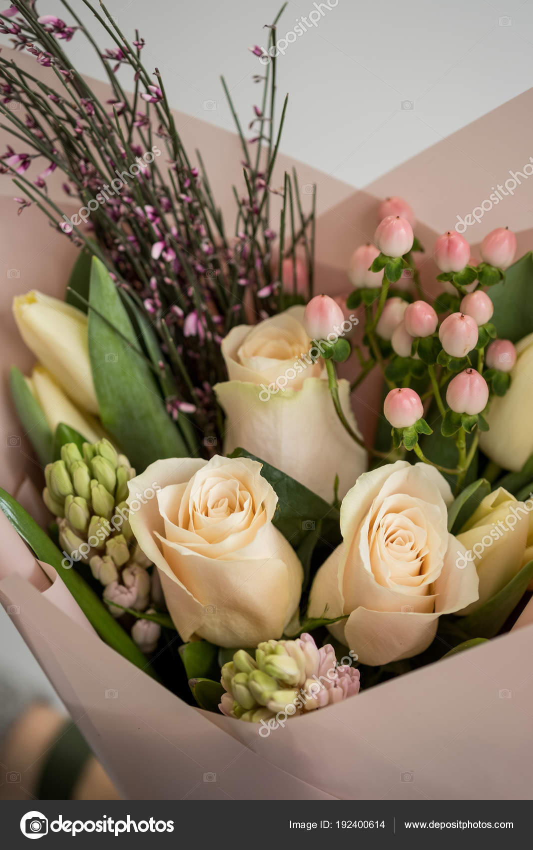 Gros Bouquet Couleur Tulipes Roses Fleurs Fraîches Copie