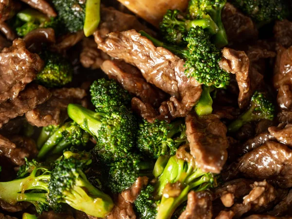 Beef Broccoli Vegetables Cooking Roasting Steel Pan — Stock Photo, Image