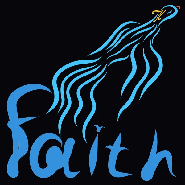 Blue bird flying up and the word faith