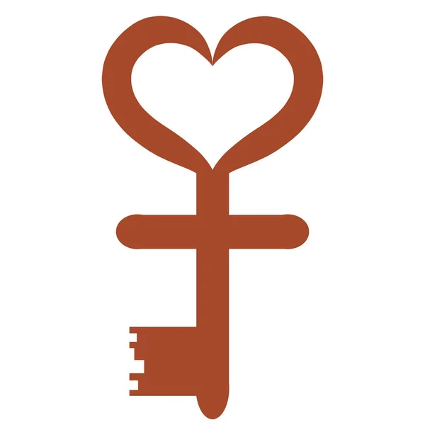 christian key with cross and heart, brown silhouette