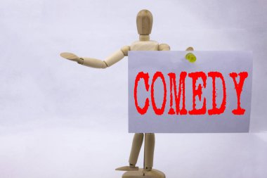Kavramsal el komedi iş kavramı Stand Up komedi alan yapışkan not heykel zemin üzerine yazılmış mikrofon için gösterilen metin resim yazısı ilham yazma