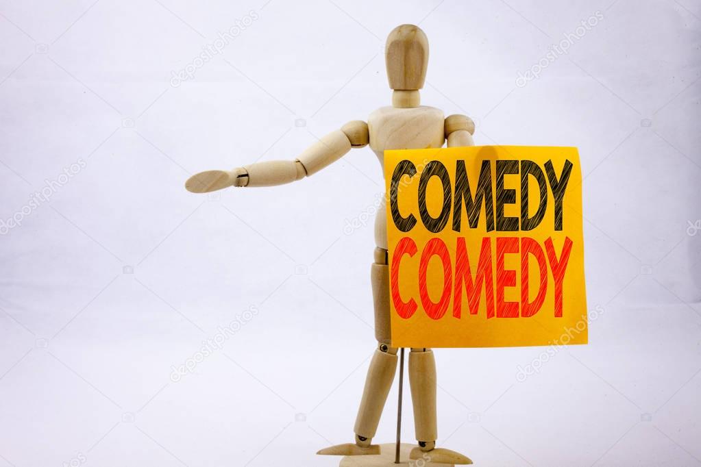 Conceptual hand writing text caption inspiration showing Comedy Business concept for Stand Up Comedy Microphone written on sticky note sculpture background with space