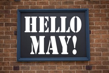 Kavramsal el duyuru Merhaba Mayıs gösterilen metin resim yazısı ilham yazma. Bahar. İş kavramı kopya alanı çerçeve eski tuğla zemin üzerine yazılı suç hacker güvenlik önleme