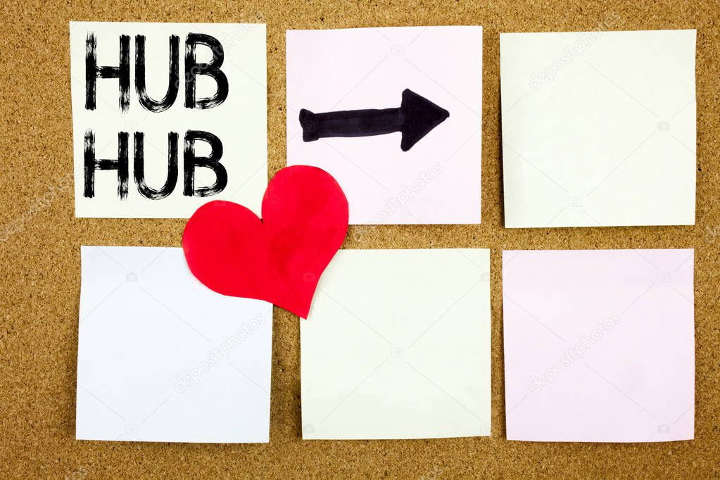 Conceptual hand writing text caption inspiration showing HUB concept for HUB Advertisement and Love written on wooden background, reminder background with copy space