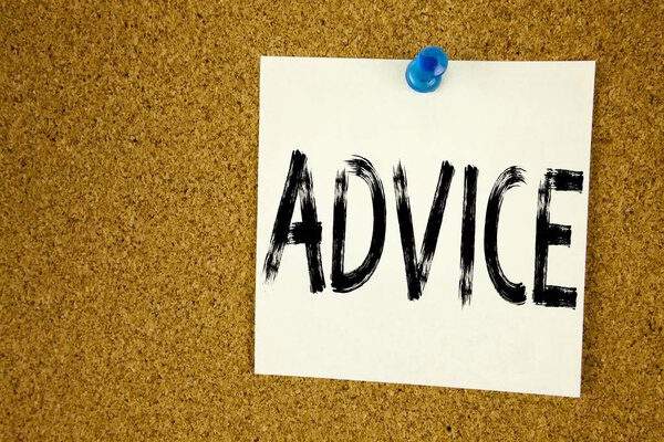 Conceptual hand writing text caption inspiration showing Advice. Business concept for Suggestion guidance concept written on sticky note, reminder cork background with copy space