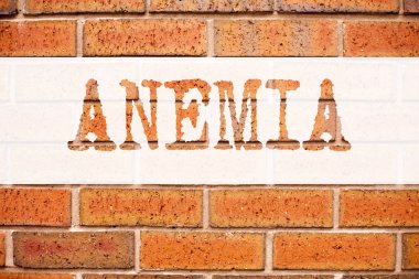 Kavramsal duyuru metni resim yazısı ilham anemi gösterilen. Kopya alanı eski tuğla zemin üzerine yazılmış tıbbi tanı demir eksikliği aplastic için iş kavramı
