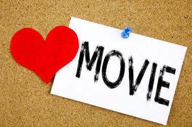 Kavramsal el yazma metin resim yazısı ilham gösteren film konsept eğlence Film Film ve yapışkan not, hatırlatma mantar arka plan kopya alanı ile yazılı aşk için
