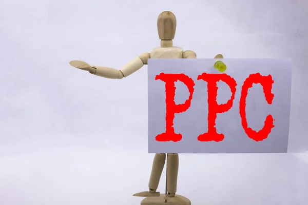 概念手写文字字幕灵感显示 Ppc-按点击付费的商业概念网络 Seo 钱写在粘音符雕塑背景与空间 — 图库照片