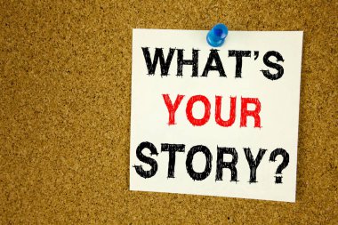 Kavramsal el soru ne olduğunu Your Story gösterilen metin resim yazısı ilham yazma. İş kavramı paylaşımı hikaye anlatımı yapışkan not hatırlatma mantar arka plan kopya alanı yazılı deneyimi için
