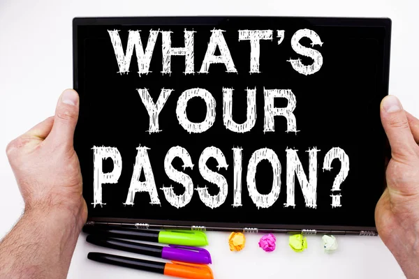 Question What Is Your Passion text written on tablet, computer in the office with marker, pen, stationery. Business concept for Goal Motivation Plan white background with copy space — Stock Photo, Image