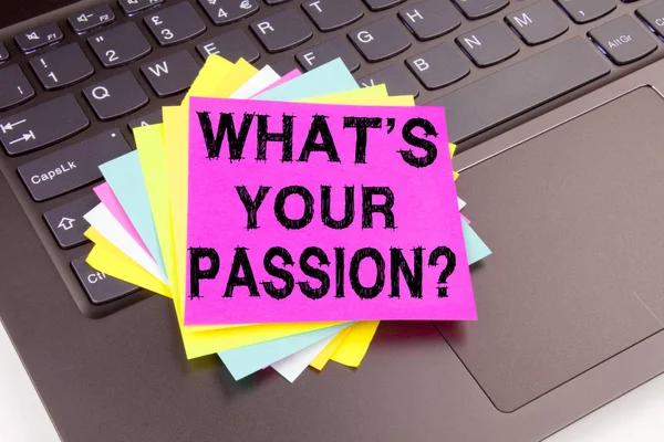 Writing Question What Is Your Passion text made in office close-up on laptop computer keyboard. Business concept for Goal Motivation Plan Workshop on the black background with copy space