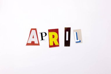 Nisan kavramı gösterilen metin yazma bir kelime farklı dergi gazete mektup beyaz arka plan kopya alanı ile davaya iş için yapılmış