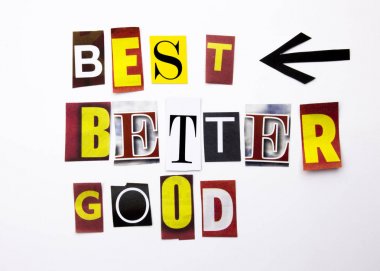 En iyi iyi iyi kavramı gösterilen metin yazma bir kelime farklı dergi gazete mektup beyaz arka plan kopya alanı ile davaya iş için yapılmış