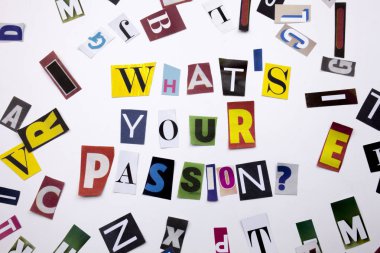 Ne Your Passion soru kavramı gösterilen metin yazma bir kelime farklı dergi gazete mektup beyaz arka plan kopya alanı ile davaya iş için yapılmış