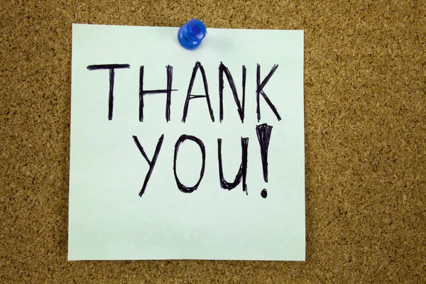 Thank you - colorful sticky notes with handwriting on cork bulletin board. — Stock Photo, Image