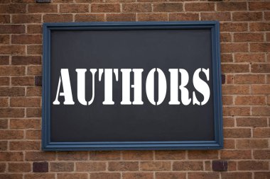 Kavramsal el duyuru yazarlar gösterilen metin resim yazısı ilham yazma. İş kavramı Word ileti metin kopya alanı çerçeve eski tuğla zemin üzerine yazılmış tipografi için