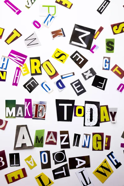 A word writing text showing concept of Make Today Amazing made of different magazine newspaper letter for Business case on the white background with copy space — Stock Photo, Image