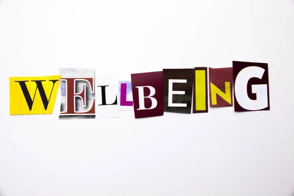 A word writing text showing concept of Wellbeing made of different magazine newspaper letter for Business case on the white background with copy space — Stock Photo, Image