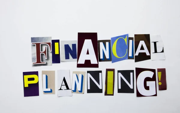 A word writing text showing concept of Financial Planning made of different magazine newspaper letter for Business case on the white background with copy space — Stock Photo, Image