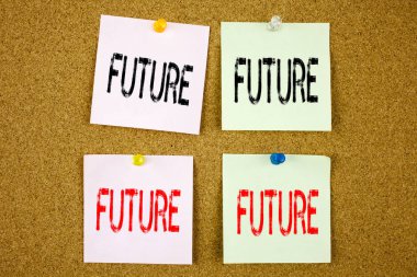 Kavramsal el gelecek iş kavramı zaman yani için gelmek başlangıç--dan şimdi için renkli yapışkan not yakın çekim üzerinde gösterilen metin resim yazısı ilham yazma