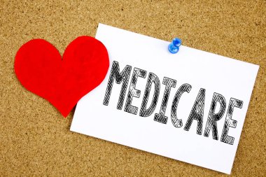 Kavramsal el yazma kapsamlı tıbbi sigorta sağlık sigortası ve yapışkan not, yazılı aşk için Medicare kavramı gösterilen metin resim yazısı ilham hatırlatma mantar arka plan kopya alanı ile