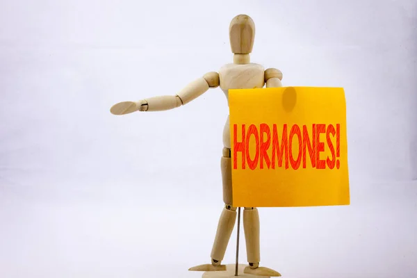 Conceptuele hand schrijven tekst bijschrift inspiratie tonen hormonen Business concept voor hormoon pil geschreven op notitie sculptuur achtergrond met ruimte — Stockfoto