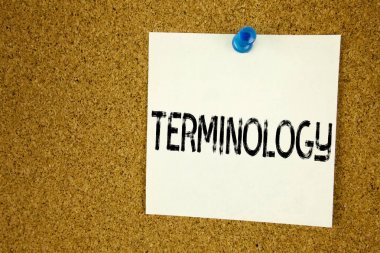 Kavramsal el terminoloji gösterilen metin resim yazısı ilham yazma. Tıbbi hukuki yapışkan not, hatırlatma mantar arka plan kopya alanı ile yazılı terminolojik için iş kavramı