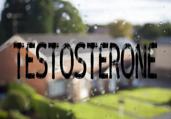 Podpisy tekstowe ogłoszenie Wyświetlono testosteronu. Koncepcja biznesowa dla hormonu cząsteczka męskich sterydów napisane na stary tło cegły z miejsca kopii — Zdjęcie stockowe