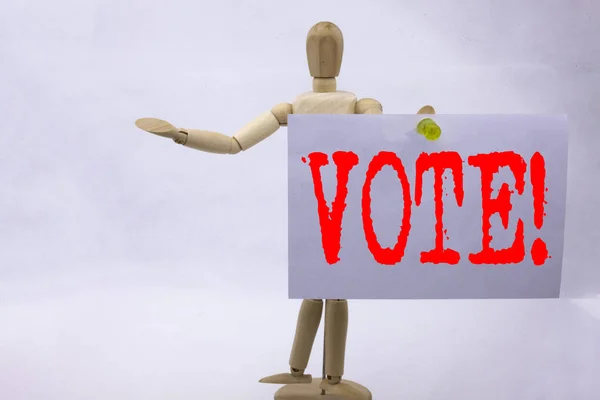 Conceptual mão escrita texto legenda inspiração mostrando Vote conceito de negócio para votação Eleitoral Voto escrito em nota pegajosa escultura fundo com espaço — Fotografia de Stock