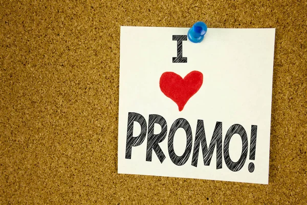 Pisanie tekstu podpisu inspiracji Wyświetlono I koncepcja miłość Promo czyli Promo sprzedaż zakupy produktu promocja kochający napisane na karteczkę, przypomnienie na białym tle z miejsca kopii strony — Zdjęcie stockowe
