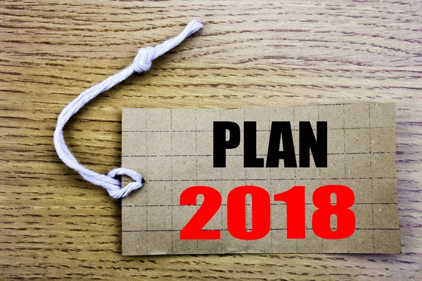 Plan 2018. Business concept for online salePlanning Strategy Action Plan written on price tag paper with copy space on the wooden vintage background — Stock Photo, Image